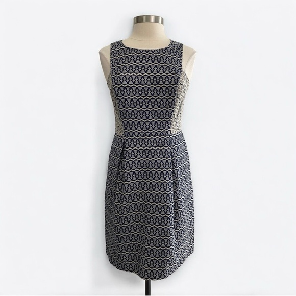 LOFT Sleeveless Fit & Flare Dress Navy Beige Tribal Print Size 4 - Picture 1 of 12